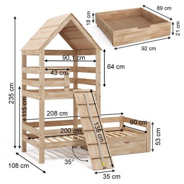 VitaliSpa® Spielbett Teddy Naturholz, 90 x 200 cm mit Schublade