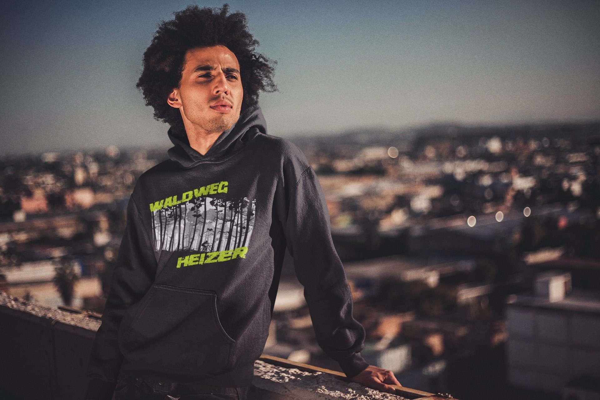 Baddery Kapuzenpullover Fahrrad Hoodie: "Waldweg Heizer" - Pullover Herren, hochwertiger Siebdruck, auch Übergrößen