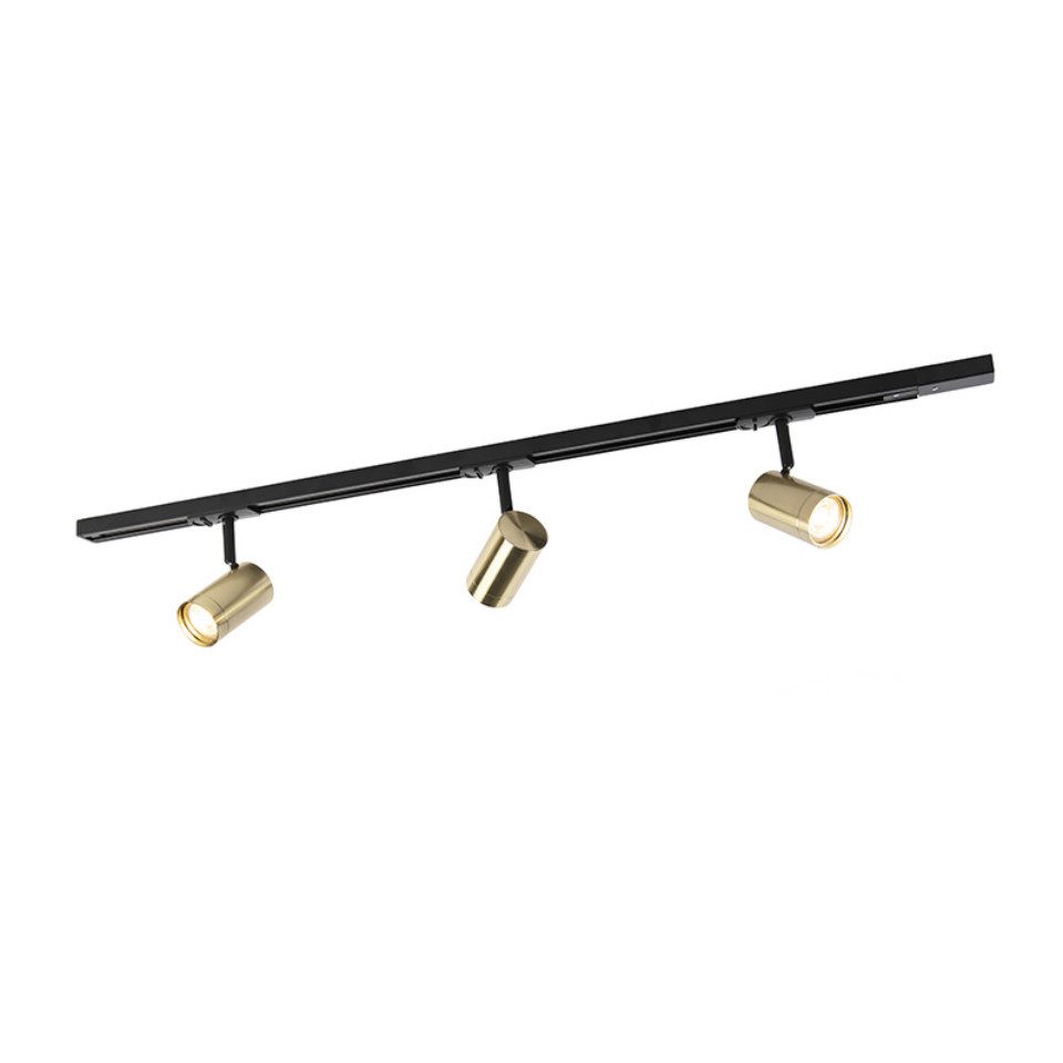 Qazqa Schienensystem-Sets Iconic jeana, LED wechselbar, GU10, Gold/Messing, Modern, Aluminium, Deckenstrahler 3-flammig