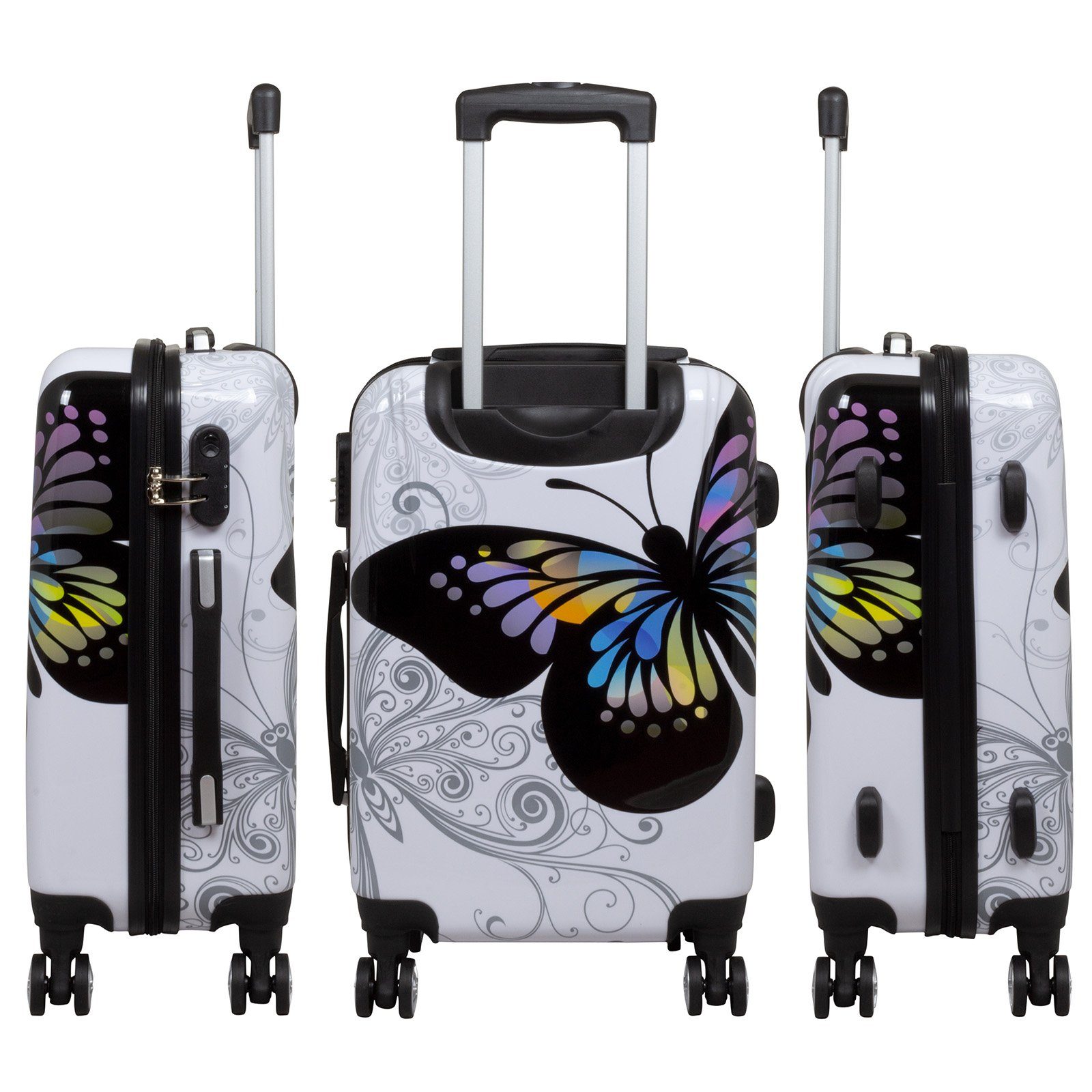 64 Trolley-Koffer-Set 54 + Hartschalen-Trolley - bunt MONOPOL® 74 - 3-teilig - + Schmetterling cm