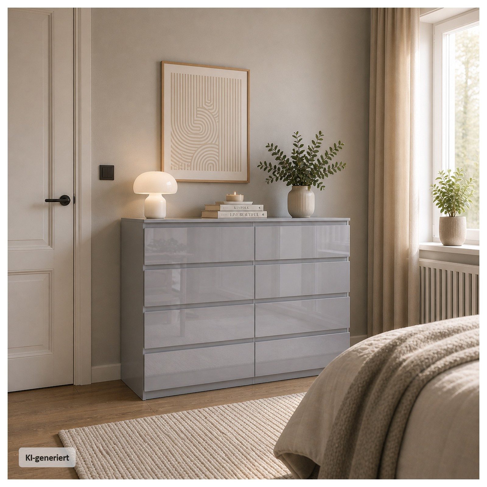 HTI-Living Kommode Kommode Kenji 8 Schubladen Hochglanz Grau (Stück, 1 St., 1 Kommode), Sideboard