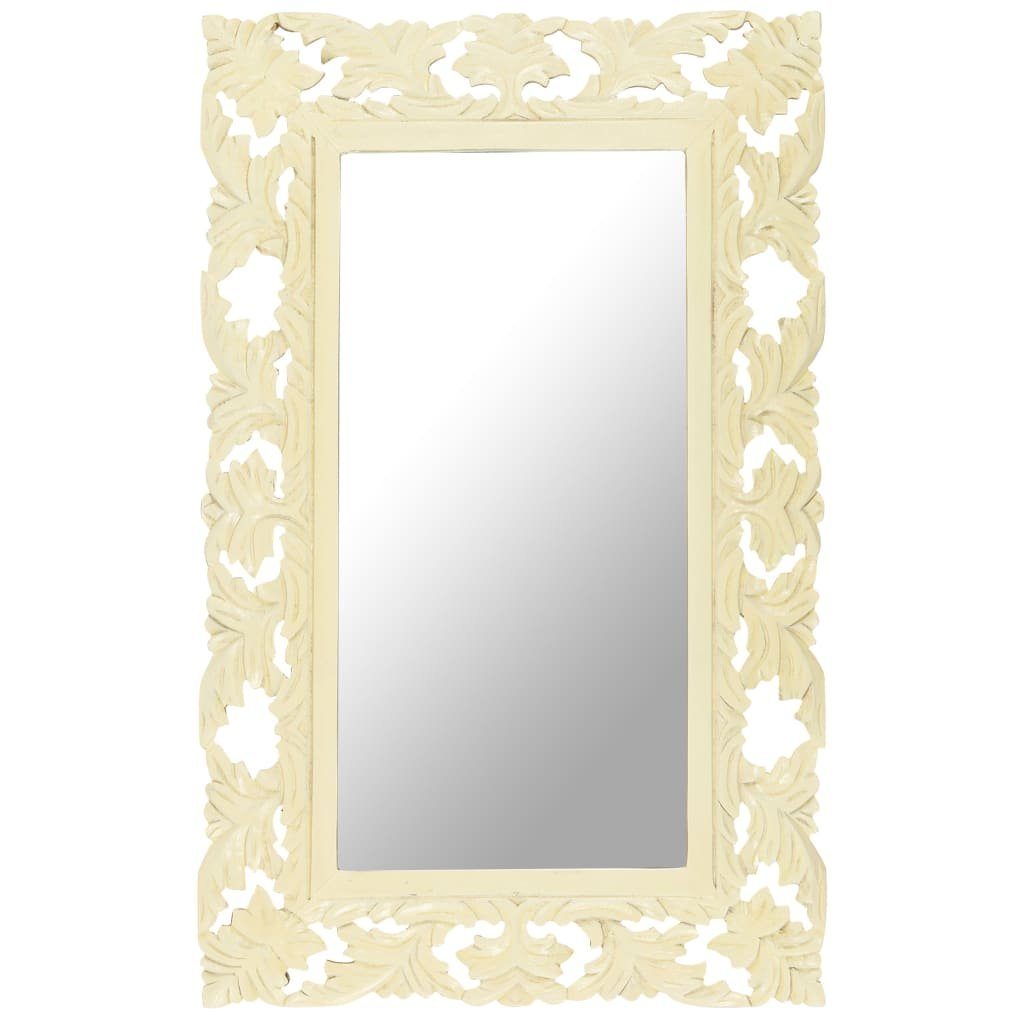 furnicato Wandspiegel Spiegel Handgeschnitzt Weiß 80x50 cm Massivholz Mango | Wandspiegel