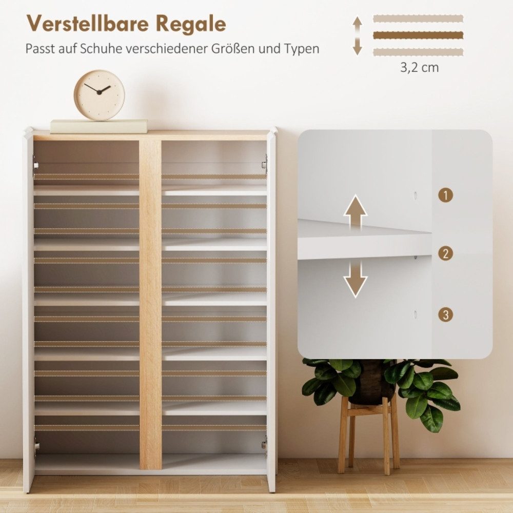 REDOM Schuhschrank Griff‑loser weißer Holz‑Schuhschrank mit sanftem Schließen (Packung, 1-St., 6‑stufige Aufbewahrungskapazität für bis zu 18 Paar Schuhe) Modernes Ordnungsmöbel für Eingang und Flurbereich