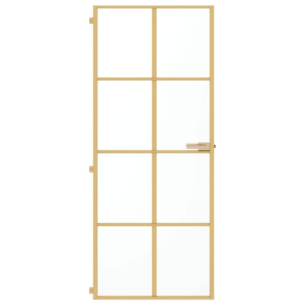 vidaXL Haustür Innentür Schlank Golden 83x201,5 cm Hartglas und Aluminium (1-St)
