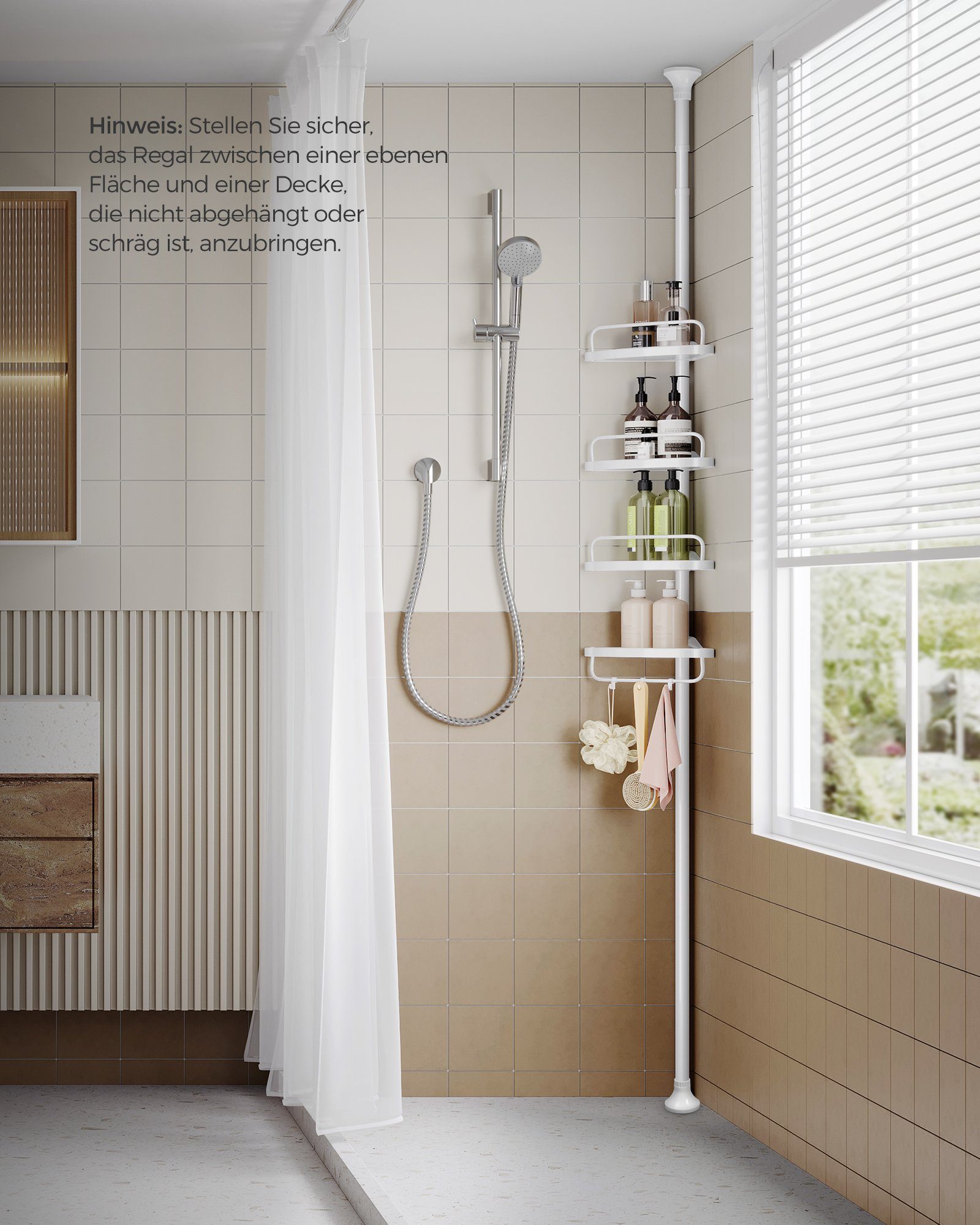 SONGMICS Duschablage Duschregal, Eckregal Bad, mit 4 Ablagen, Badregal, 85-305 cm, höhenverstellbar