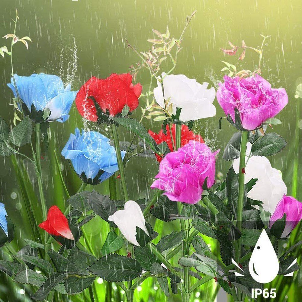 Breiterem rosa oyajia LED Wasserdichte für Blume fest Garten, Außen Solarpanel LED 3 LED Licht, Tageslichtweiß, integriert, Solarlampen IP65 Solarleuchte Rose Größerer Solar