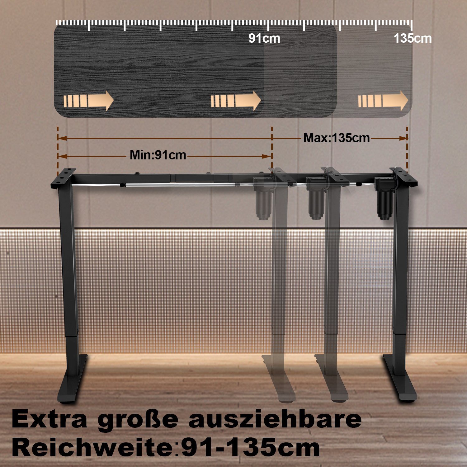 TolleTour Schreibtisch Höhenverstellbarer Schreibtisch belastbar bis Stahl Schreibtischgestell 80kg