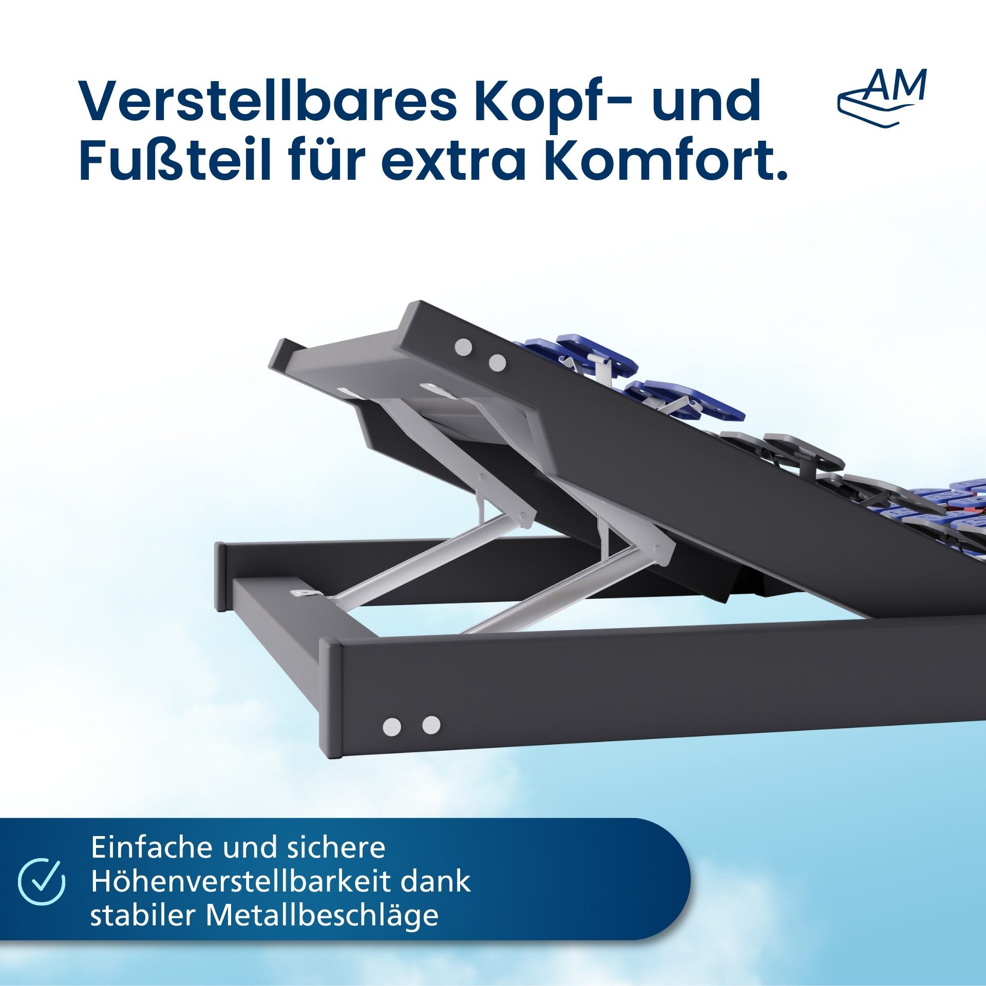 Tellerlattenrost Anpassungsfähiger 7-Zonen Lattenrost, Kopf- und Fußteil verstellbar, AM Qualitätsmatratzen, Kopfteil Kopfteil höhenverstellbar, Fußteil Fußteil – Bild 5 von 5