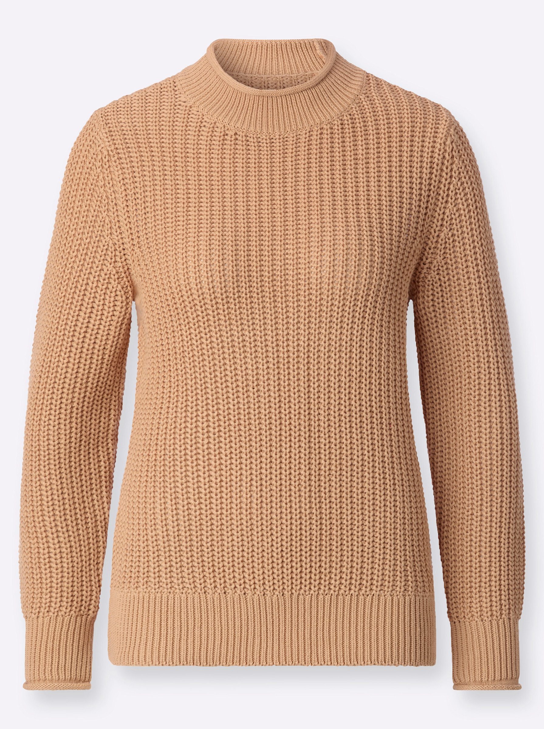 Strickpullover Stehkragen-Pullover Langarm Rippoptik