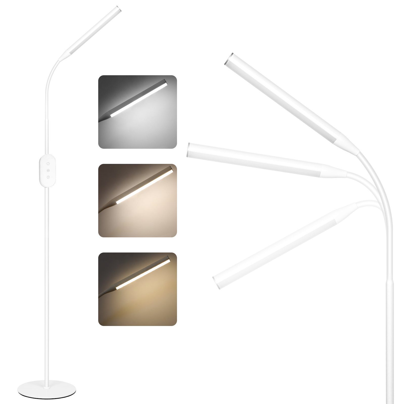 ZMH LED Stehlampe Leselampe Modern Dimmbar 178CM Metall mit Timer für Schlafzimmer Büro, dimmbar, LED fest integriert, 3000-6500k, weiß