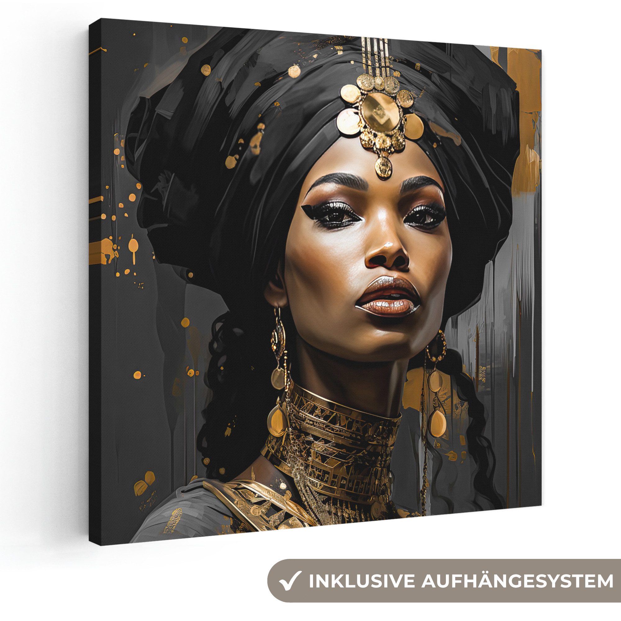 OneMillionCanvasses® Leinwandbild Frau - Gold - Schwarz - Luxus - Porträt, Fotodruck (1 St), Wandbild, Deko Schlafzimmer Wohnzimmer Flur 20x20 cm