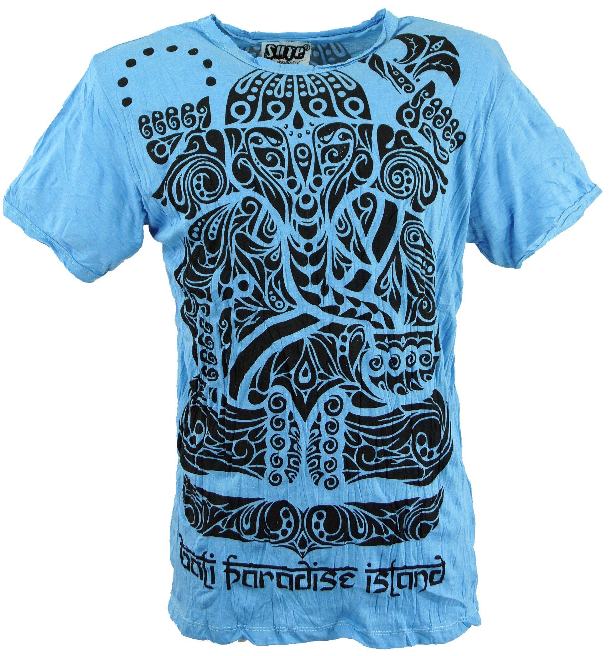 Guru-Shop T-Shirt Sure T-Shirt Tribal Ganesha - hellblau Goa Style, Festival, alternative Bekleidung