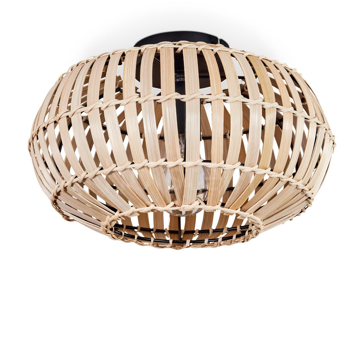 hofstein Deckenleuchte moderne Deckenlampe aus Metall/Bambus in Schwarz/Natur, ohne Leuchtmittel, Deckenleuchte mit Lichteffekt, Ø 30 cm, 1 x E27, ohne Leuchtmittel