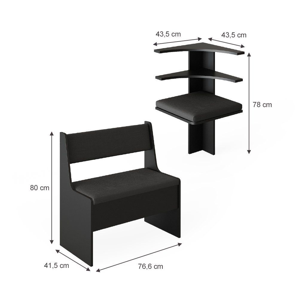 Vicco Sitzbank Roman, Schwarz, 120 x 120 cm (Set, 1-St., 2-er Set), Truhenfunktion