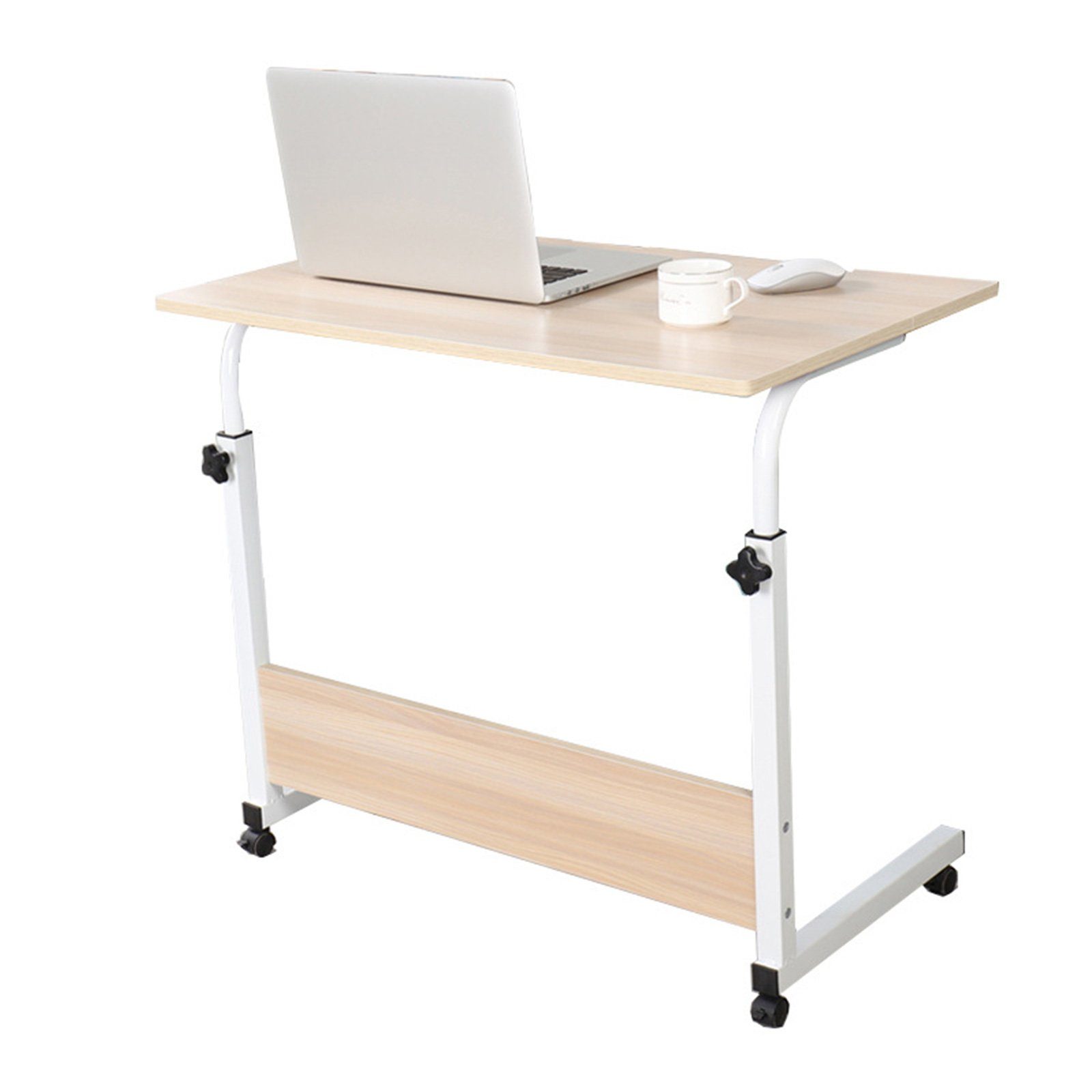 TWSOUL Laptoptisch Laptoptisch höhenverstellbarer Schreibtisch mit drehbarer Rollen Weiß Ahorn