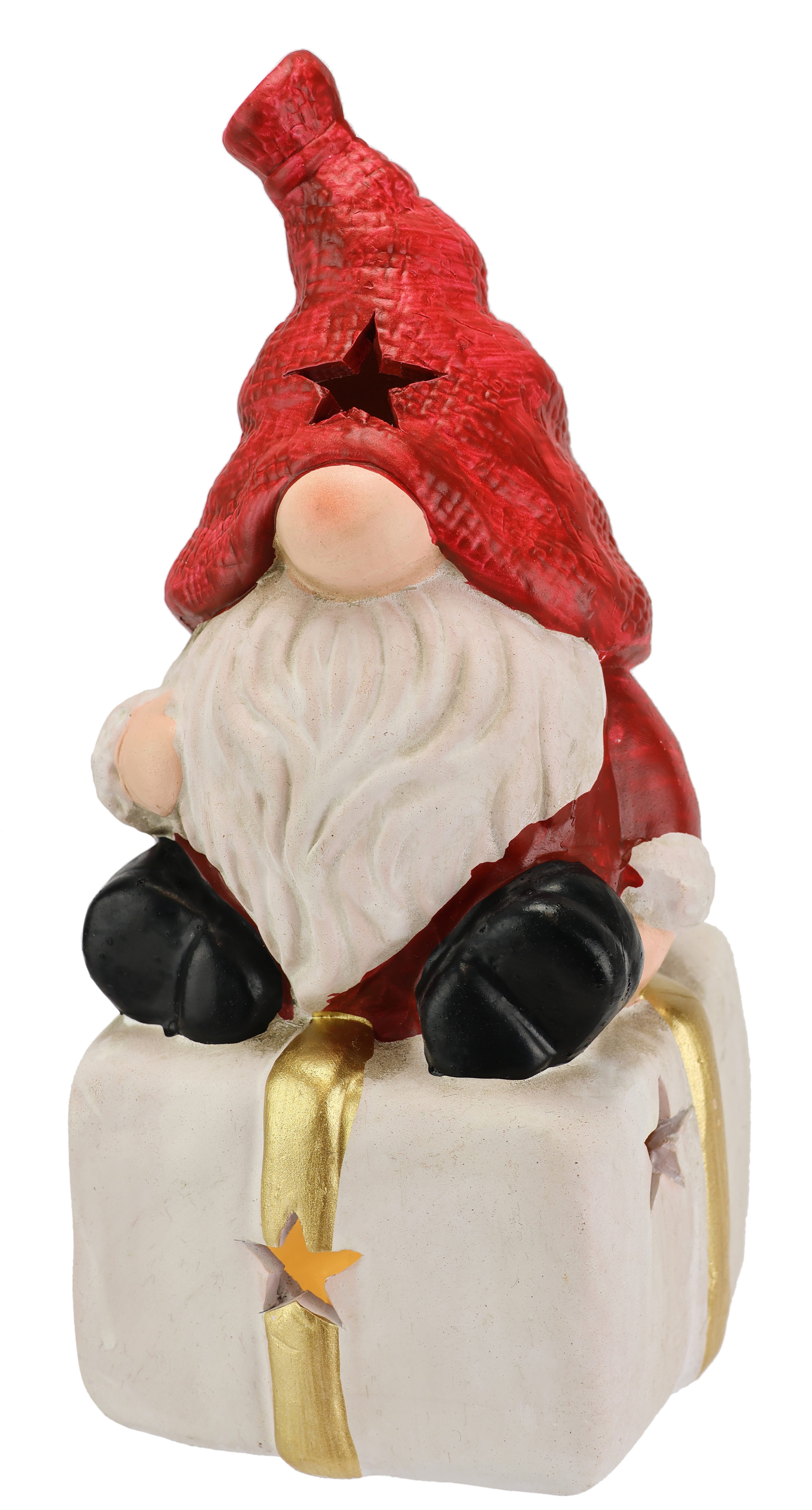 I.GE.A. Dekofigur Wichtel auf Geschenk (1 St), Mit LED-Licht Deko Weihnachtsdeko Leuchtfigur Statue Skulptur