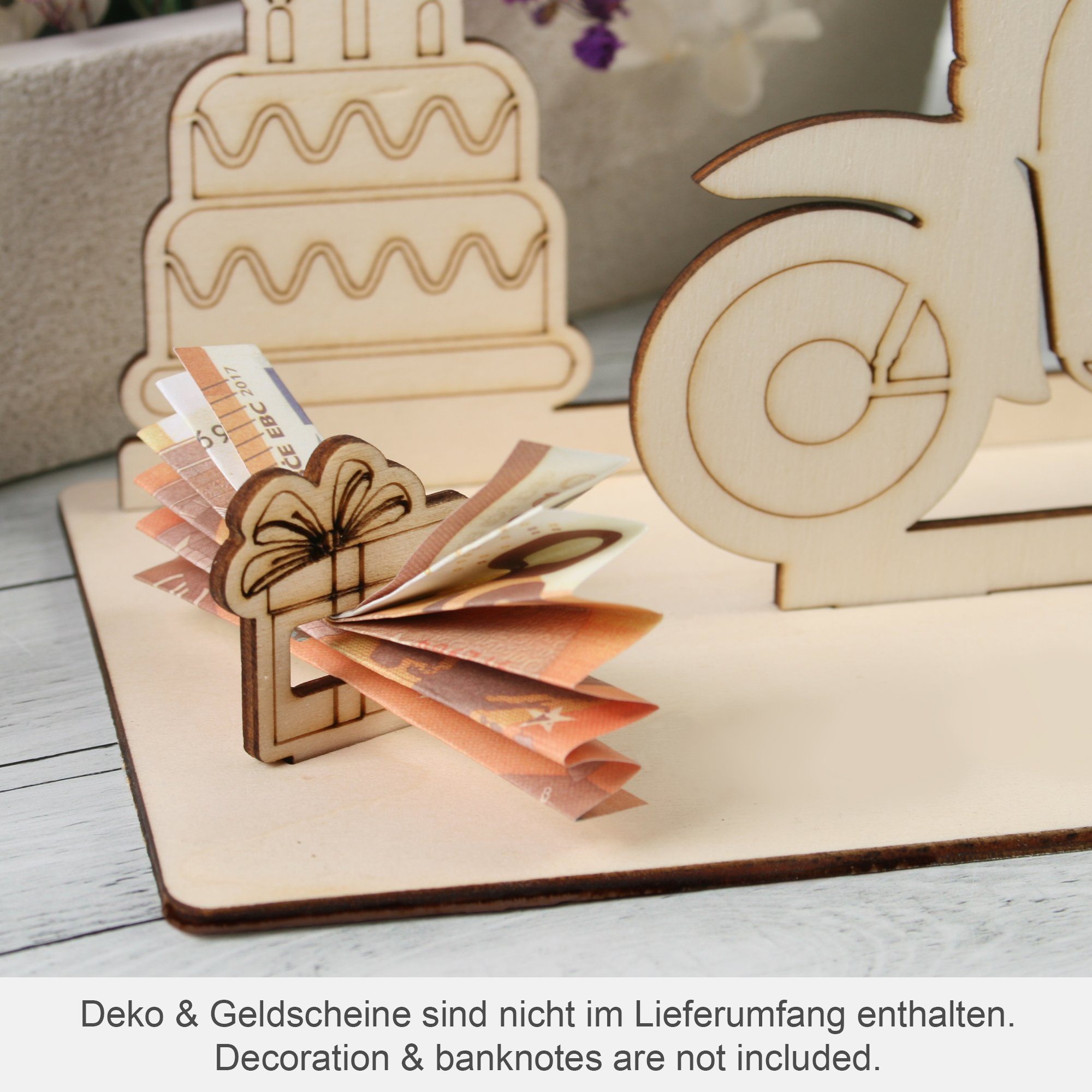 Kreative Feder Geburtstagskarte 3D Geldgeschenk-Aufsteller Holz Geburtstag, „Moped“ originelle aus zum Geldgeschenk-Deko