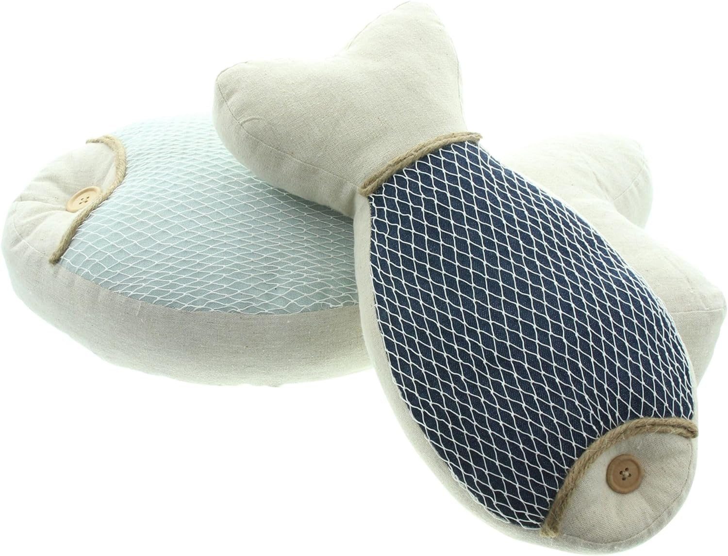 Dekoleidenschaft Dekokissen "Fisch" aus Leinen in blau & grau 2er Set 36 + 50 cm lang, Fischkissen, maritime Kissen in Fisch-Form, Sofakissen, Zierkissen, Couchkissen