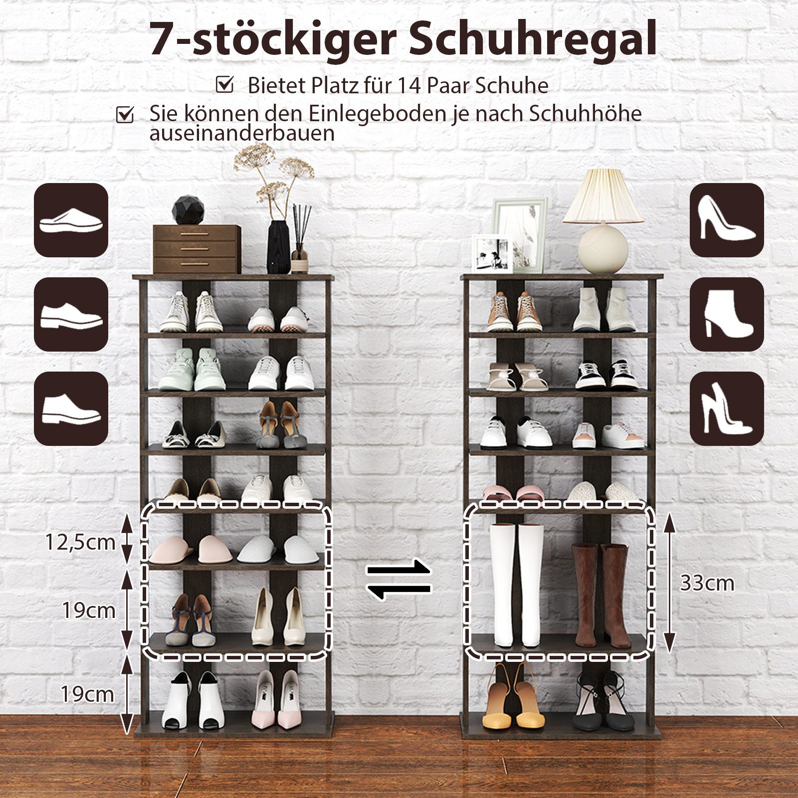 COSTWAY Schuhregal, 8 Ebene, mit verstellbaren Regalhöhen, 110cm günstig online kaufen