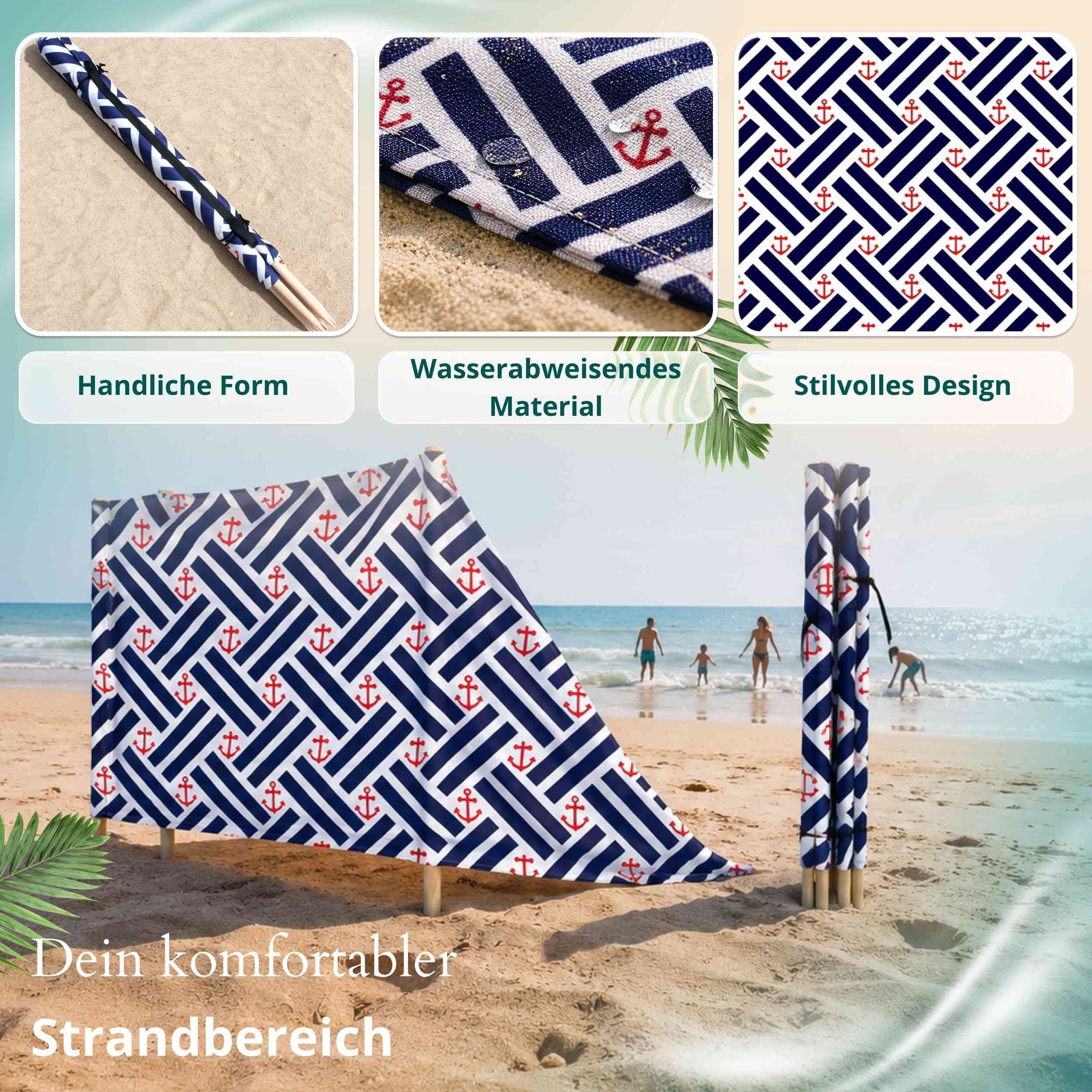 Lantigo Windschutz Sichtschutz Sonnenschutz Strandparavent aus Mikrofaser – portabel, (Anker, Länge: 4 m), - Faltbarer Sonnenschutz für Strand, Camping & Garten – Bild 3 von 5