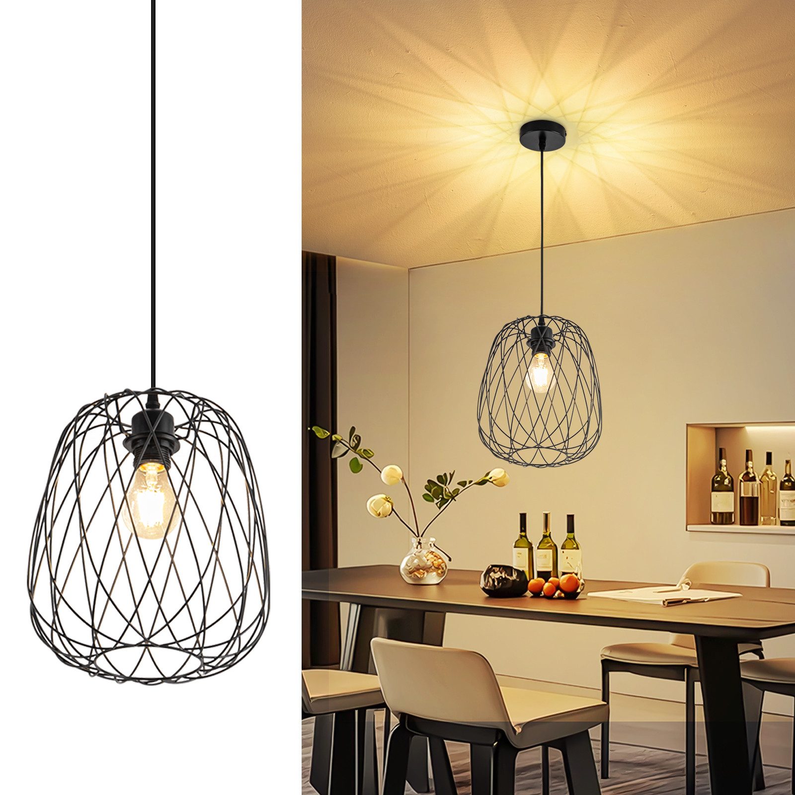 Nettlife Pendelleuchte Pendelleuchte Schwarz Rund Vintage E27, Höhenverstel günstig online kaufen