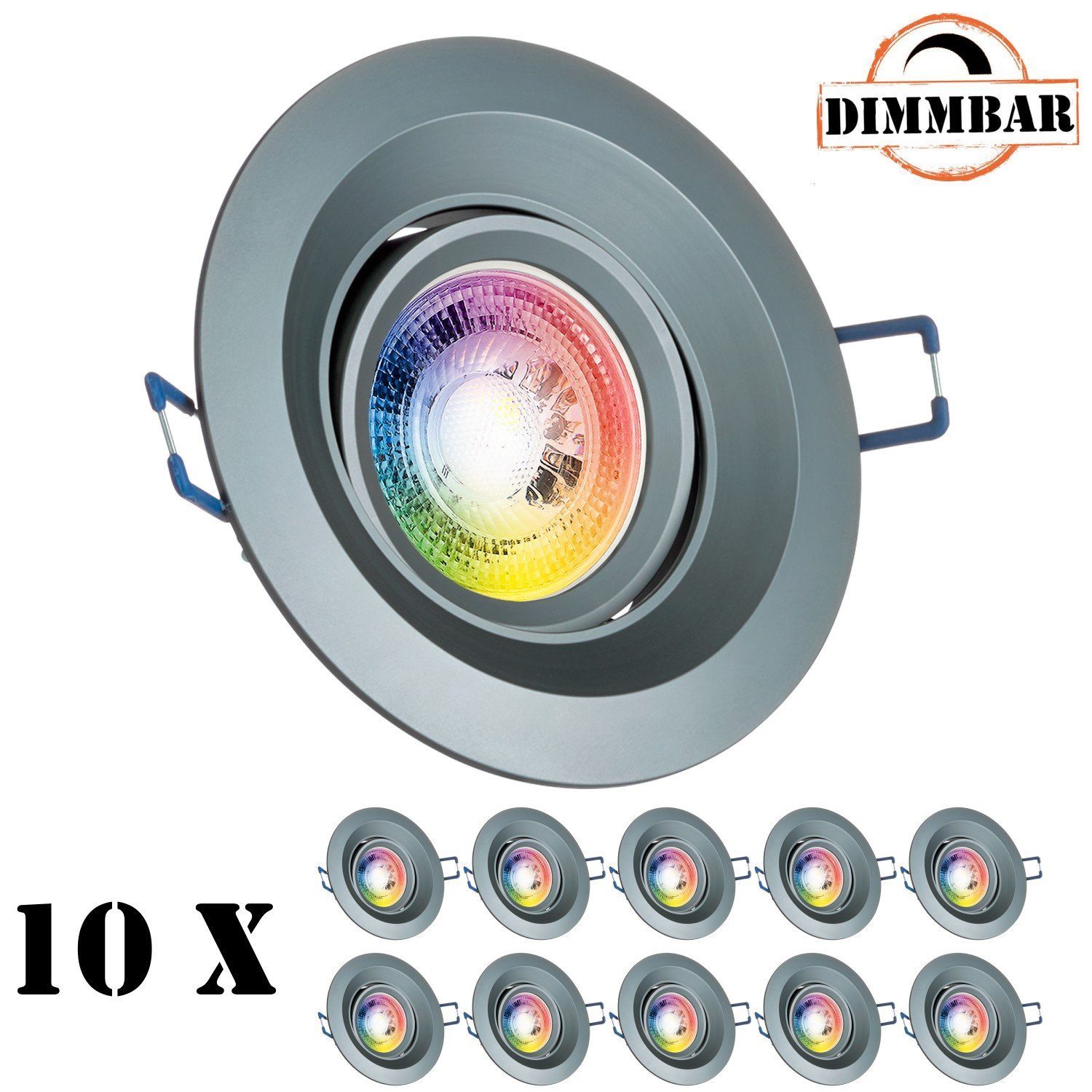 LED Einbaustrahler LED anthrazit von LEDAN Set mit LED in 3W LEDANDO GU10 10er Einbaustrahler RGB