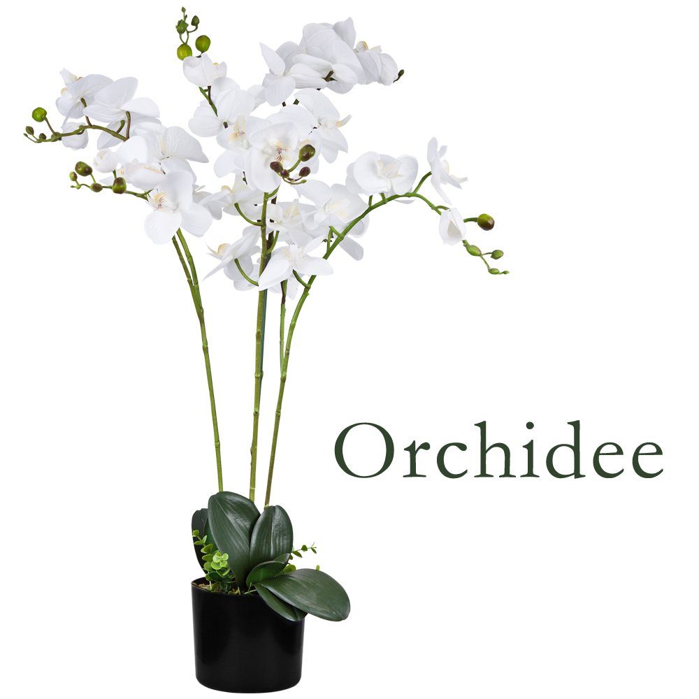 Kunstorchidee Künstliche Orchidee Kunstpflanze Pflanze Weiß Kunstblume Topf 75 cm