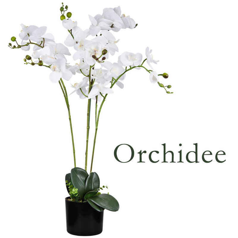 Kunstorchidee Künstliche Orchidee Kunstpflanze Pflanze Weiß Kunstblume Topf 75 cm, Decovego