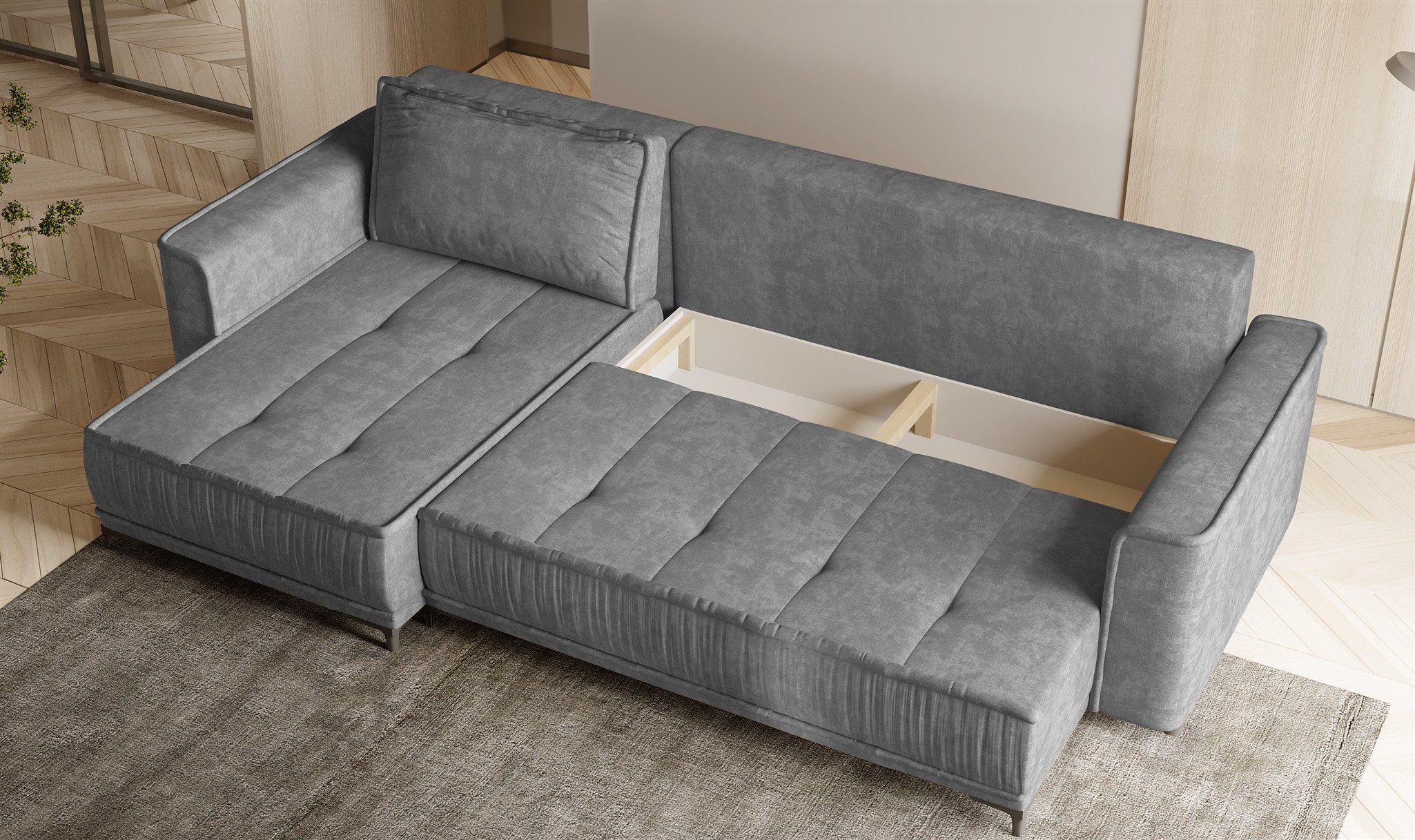 Fun Möbel Ecksofa Schlafsofa JUNA mit Ottomane in Stoff Terra, inkl. Bettkasten, Rundumbezug