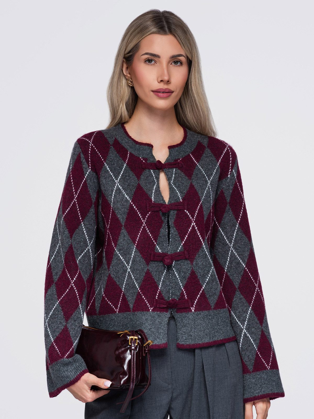 OMBRE Cardigan Damen Pullover mit V-Ausschnitt und lässigem Schnitt Grau ONESIZE (kein Set, 1-tlg) in Unifarbe