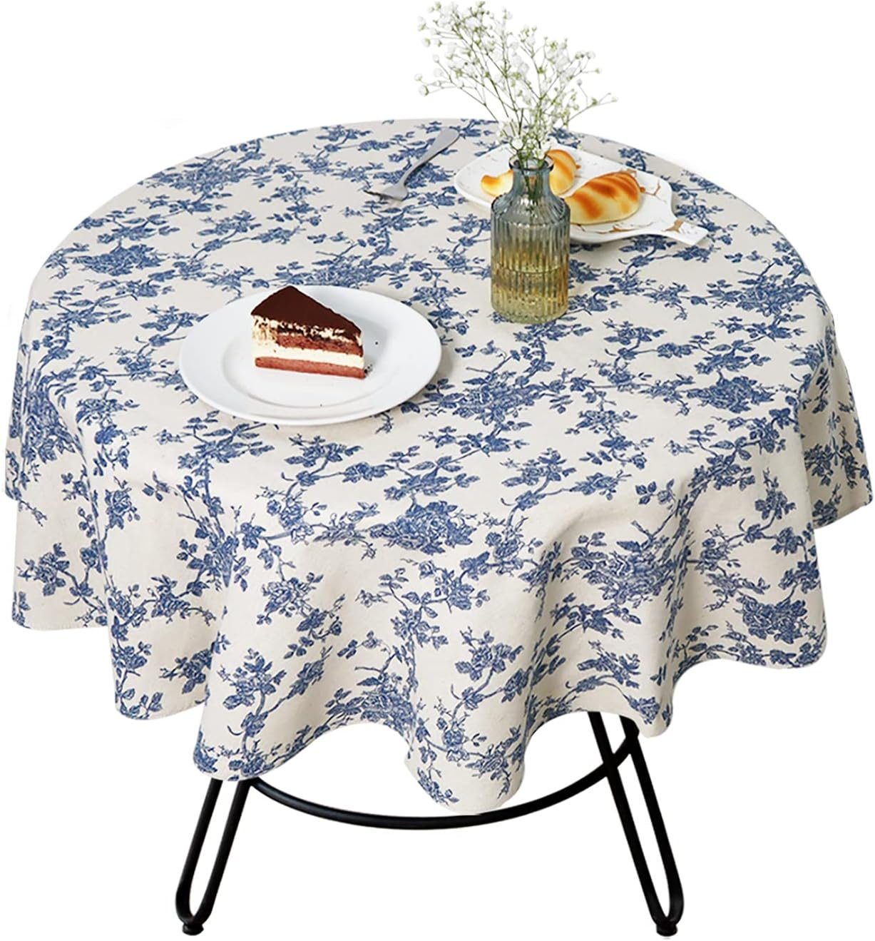FELIXLEO Tischdecke Tischdecke Abwaschbar Runde Baumwolle Leinen Tischtuch 120cm Blaue