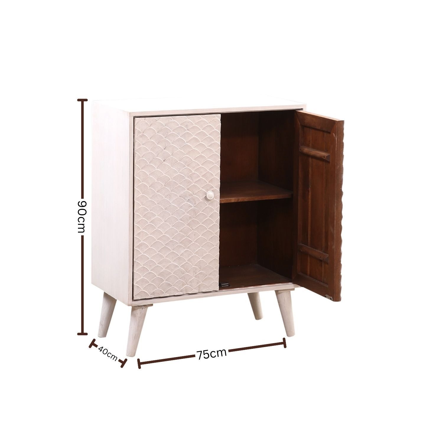 Marrakesch Orient & Mediterran Interior Kommode Boho Sideboard Mathis handgefertigt aus Mangoholz in Weiß 90 cm modern (1 St), Handarbeit
