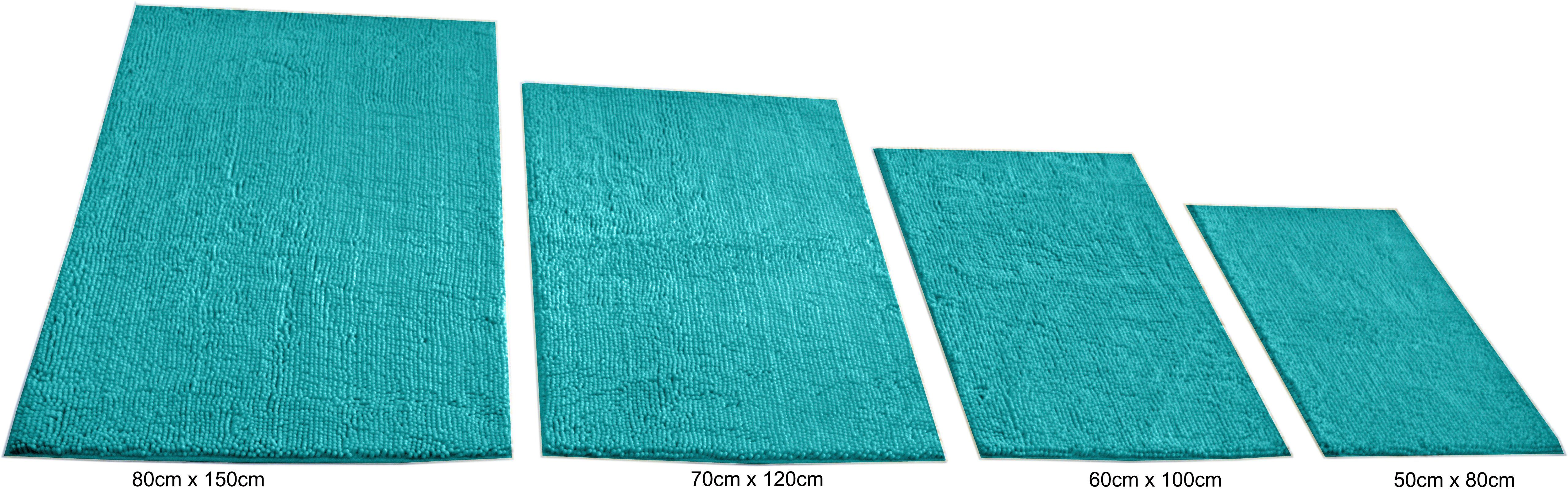 KiNZLER Badematte Chenille, Badvorleger, Badezimmer Teppich, Höhe 18 mm, rutschhemmend beschichtet, fußbodenheizungsgeeignet, Polyester, rechteckig, Badteppich, Uni Farben, weich, als rechteckig & halbrund erhältlich