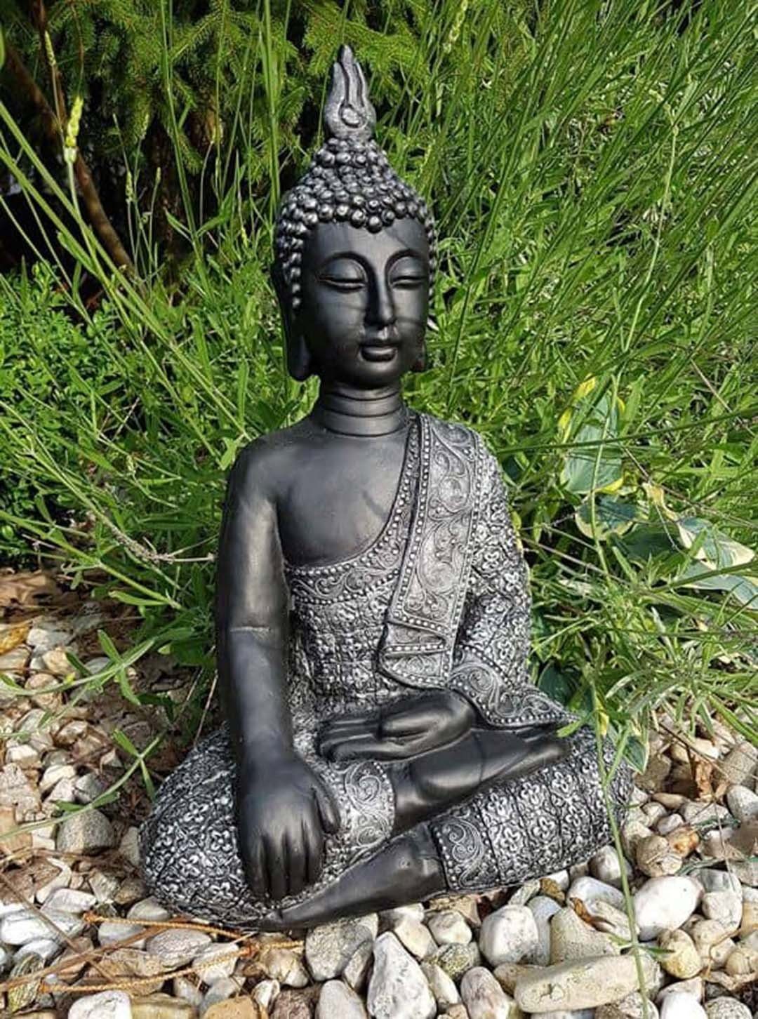 Schwarz K&L Wall Gartendeko Buddha Feng Shui Beton Steinfigur Buddhafigur Art Kunststein große Deko Wellness 45cm Statue (1, Thai Gartenfigur),