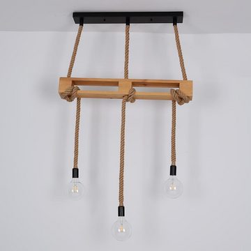 etc-shop Hängeleuchte, Holz Decken Pendel Leuchte Wohn Ess Zimmer Hanfseil Hänge Lampe