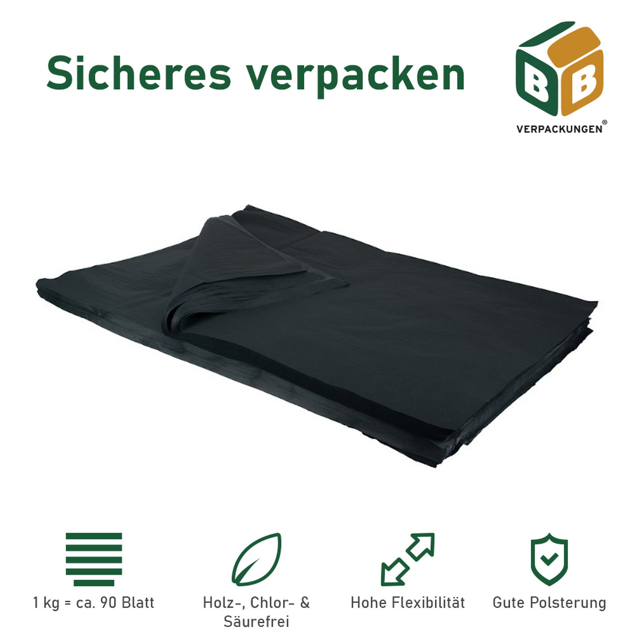 BB-Verpackungen Seidenpapier Packseide Premium MIDDLE, Anthrazit, 50 cm x 75 cm, einseitig glatt