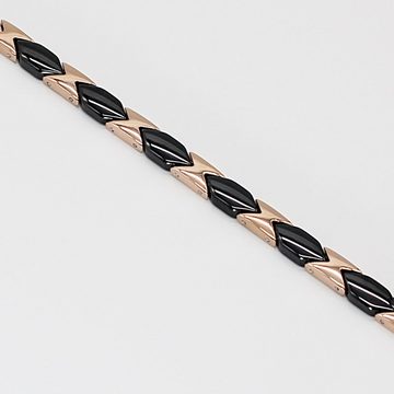 ELLAWIL Collier-Set Damenhalskette Halskette Schmuckset Kette Collier & Armband (aus schwarzer Keramik mit rosegoldfarbener Edelstahl, Kettenlänge 49 cm, Armbandlänge 20 cm, Breite 6 mm), inklusive Geschenkschachtel