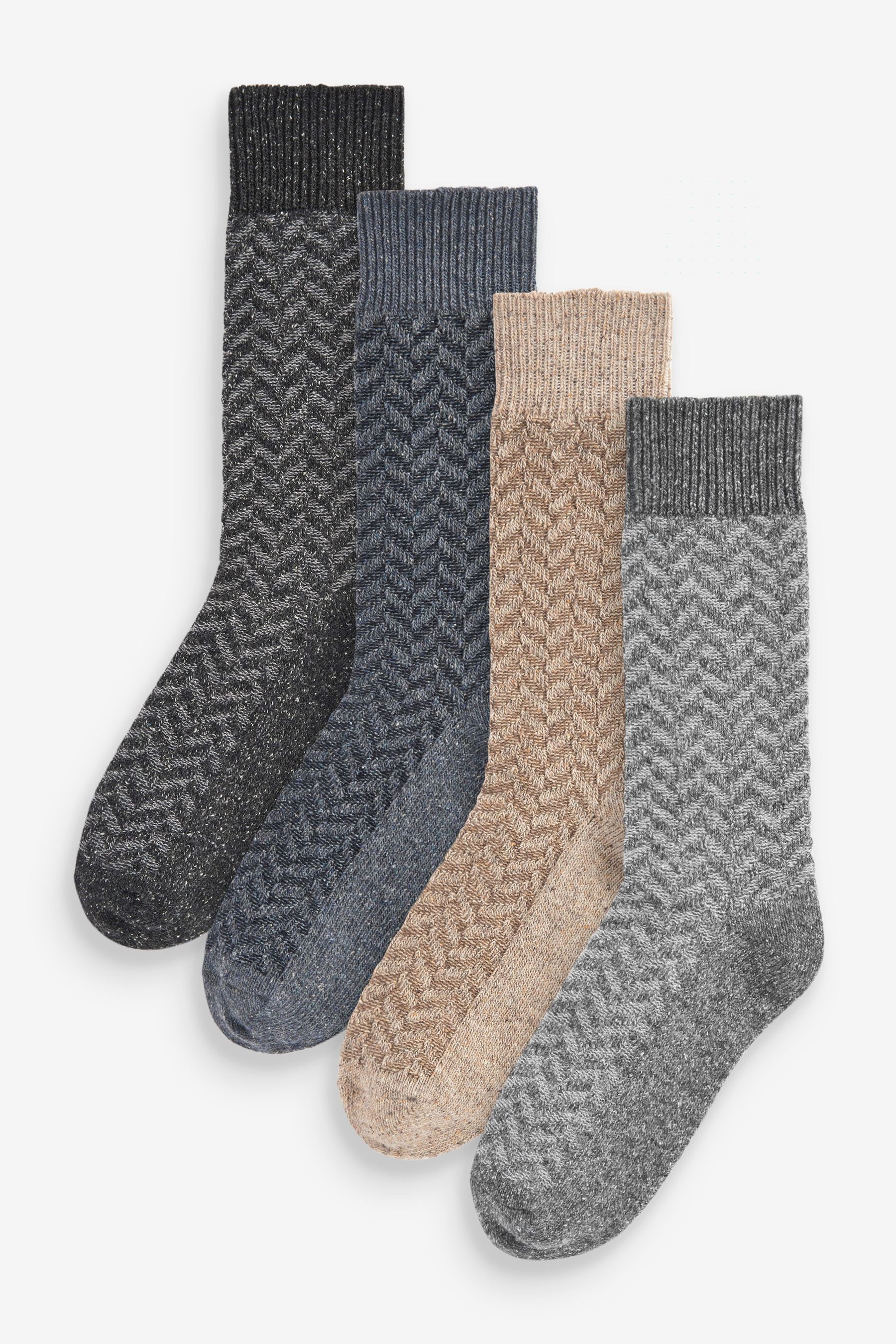 Next Kurzsocken Schwere Socken aus Wolle und Seide im 4er-Pack (1-Paar) Grey/Blue Zig Zag Pattern