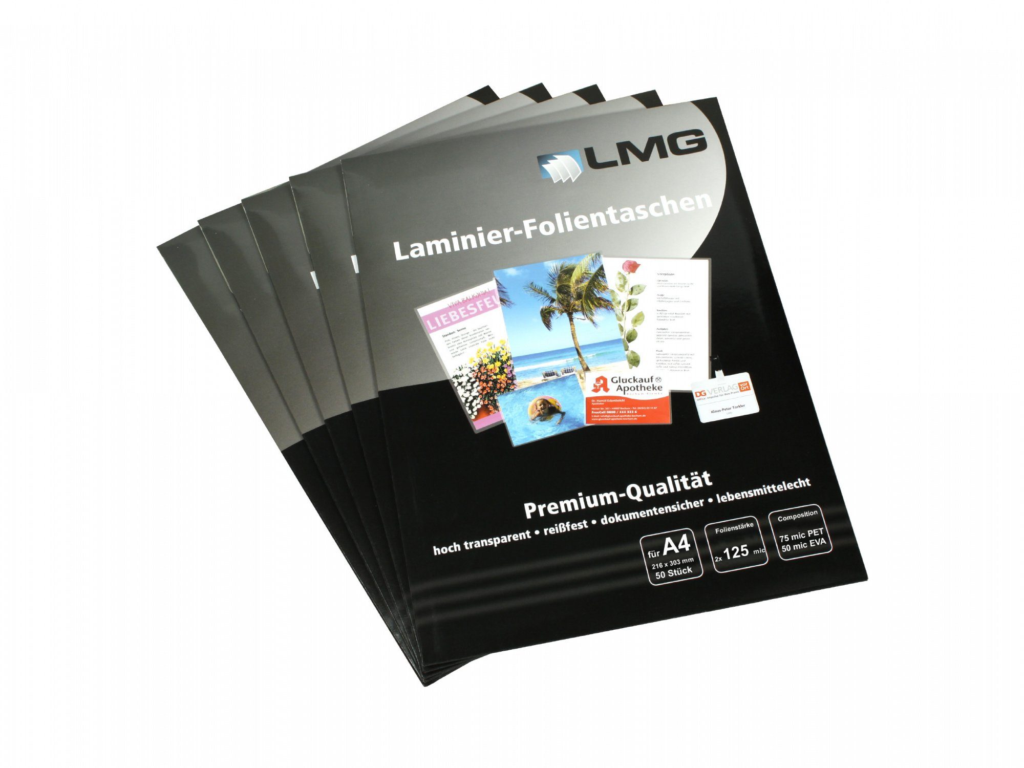 LMG Germany Laminierfolie LMG Laminierfolien A4 (216 x 303 mm), 2 x 125 mic, glänzend, 125 µm, glänzend, 25 St., Glänzende Laminierfolie – edle Optik und brillante Farben