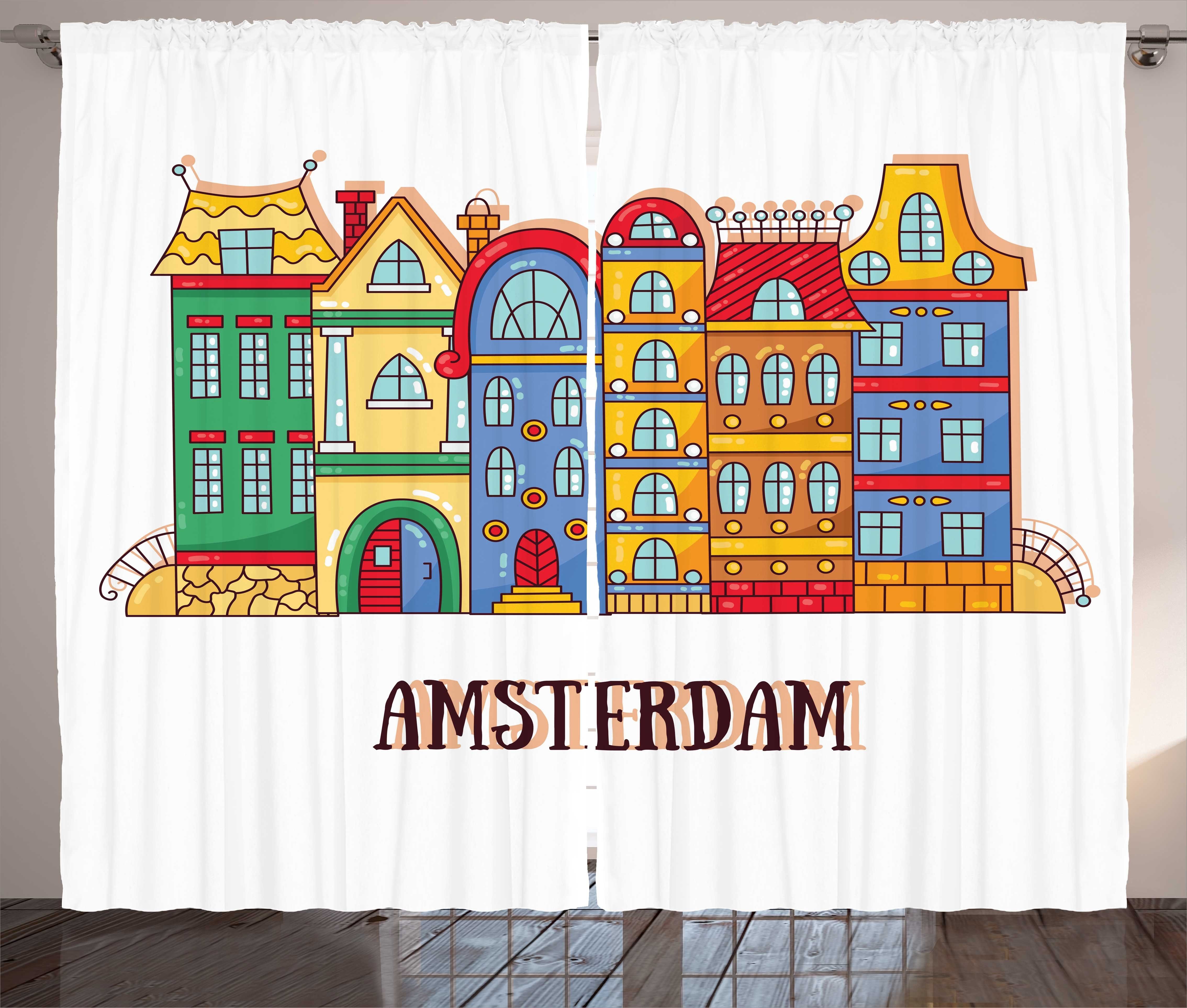 Gardine Schlafzimmer Kräuselband Vorhang mit Schlaufen und Haken, Abakuhaus, Amsterdam Bunte Kalli
