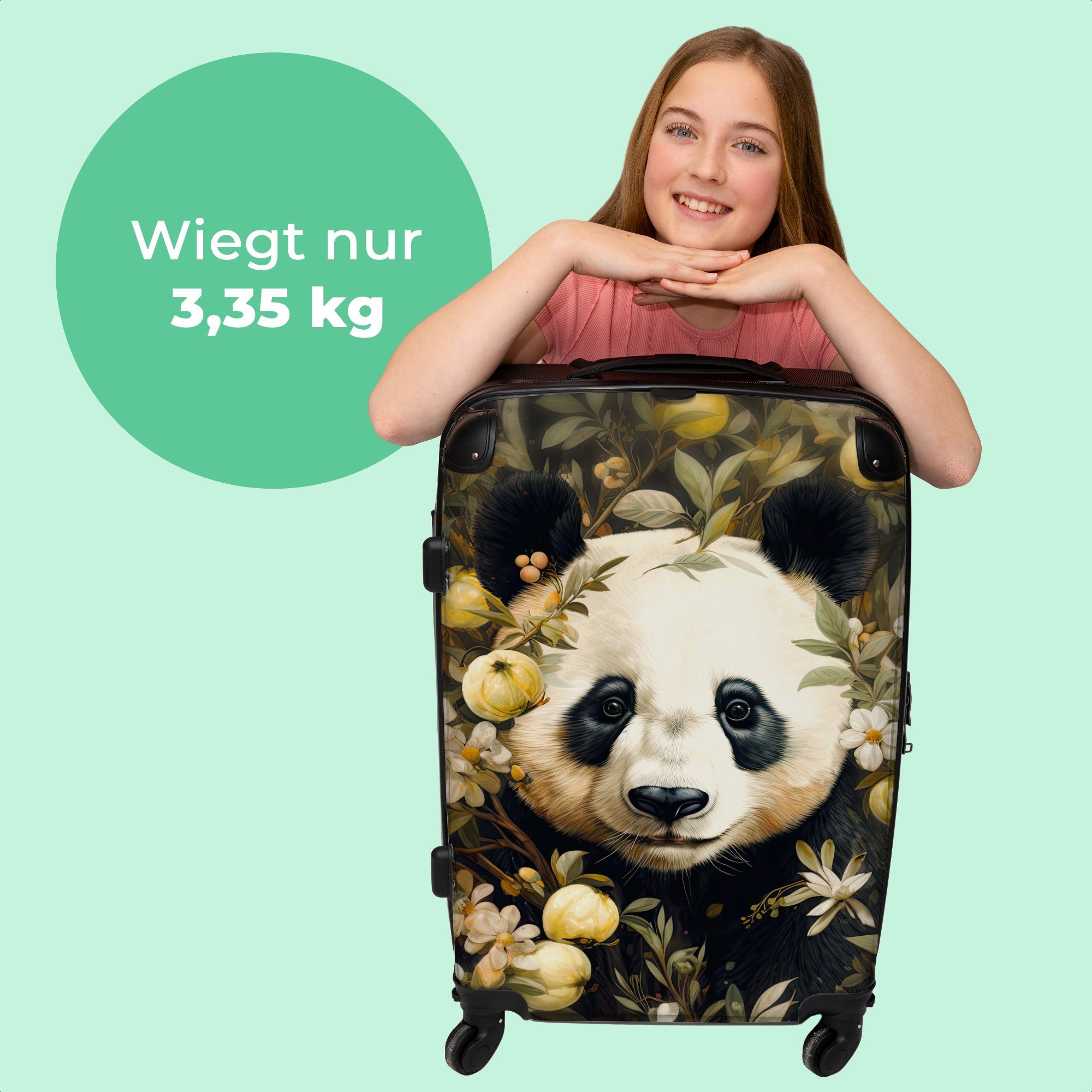 NoBoringSuitcases.com© - Pandabär Rollkoffer - Reisekoffer Aufgabegepäck 67x43x25cm Große 4 - Blumen, Wildtiere Panda Rollen, 4 Trolley mit Rollen - Koffer