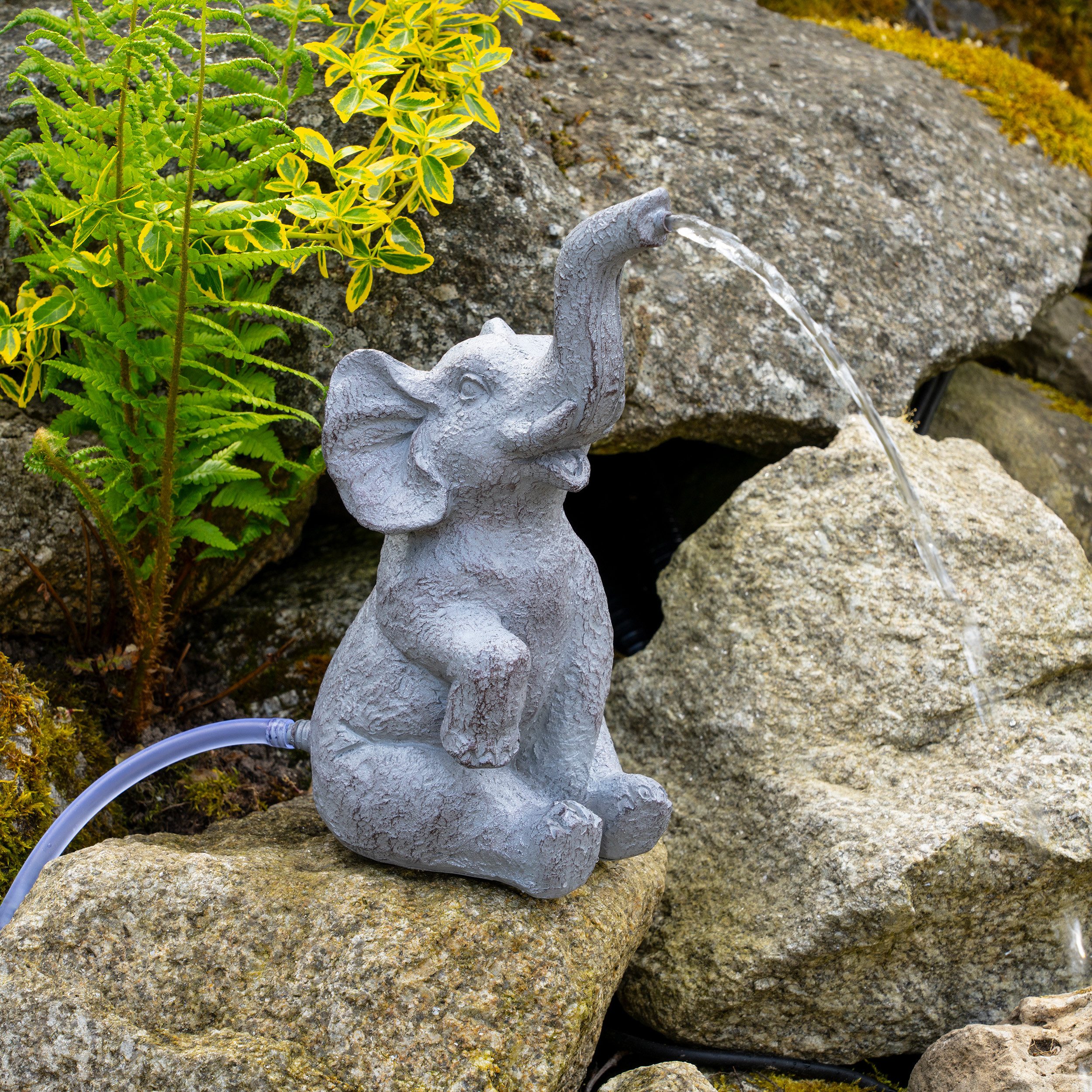 esotec Wasserspeier Solar Komplettset sitzender Elefant LUMI, Wasserspiel mit Pumpe 101675 (Komplettset)