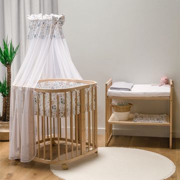 Waldin Beistellbett Mobiles Babybett aus Holz 7in1 mit Matratze, mitwachsend