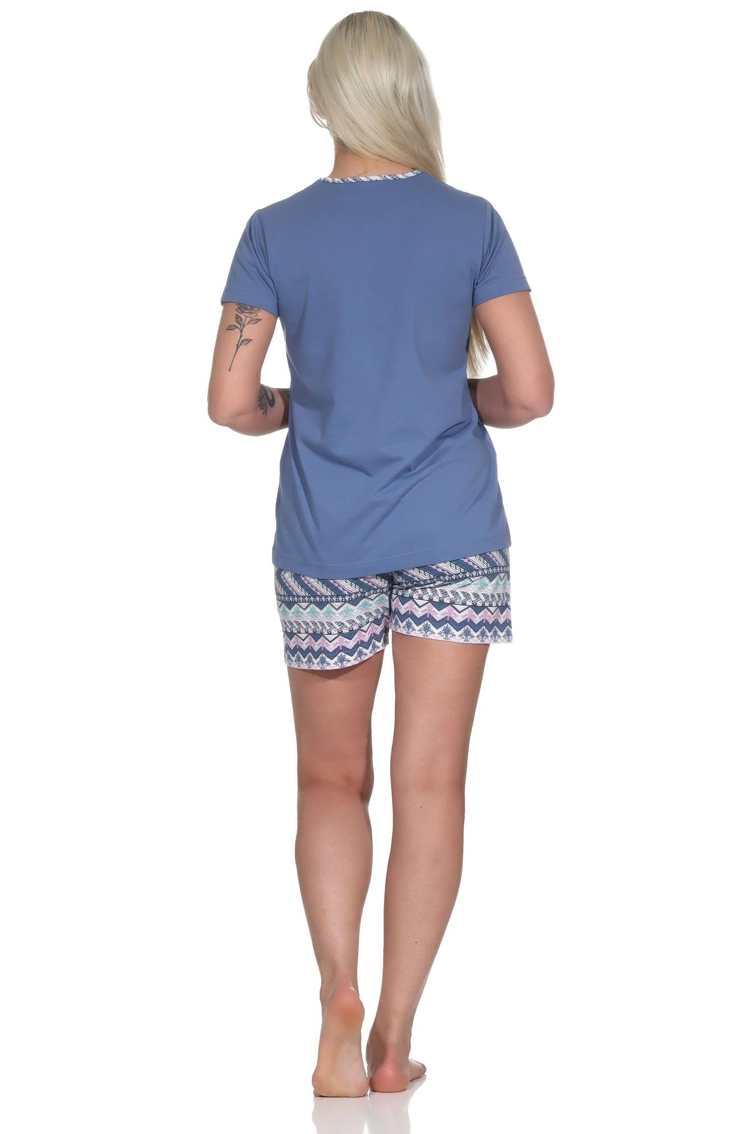 Normann Pyjama Verspielter Damen Shorty Schlafanzug, kurzarm Pyjama im Ethno-Style – Bild 3 von 4