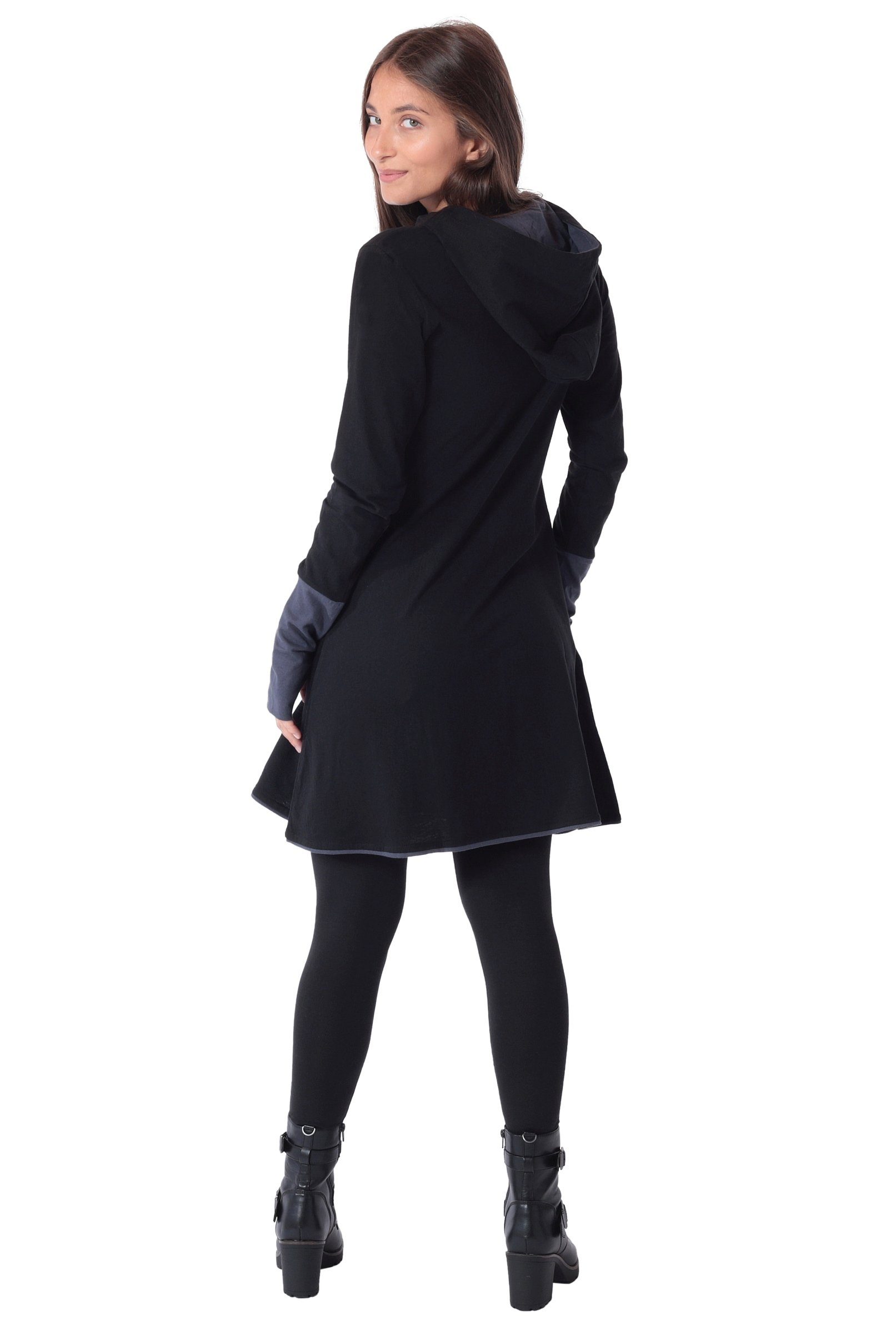 Langärmliges Kapuzenkleid Sweatkleid Ganzjahreskleid aus PUREWONDER Jersey Schwarz