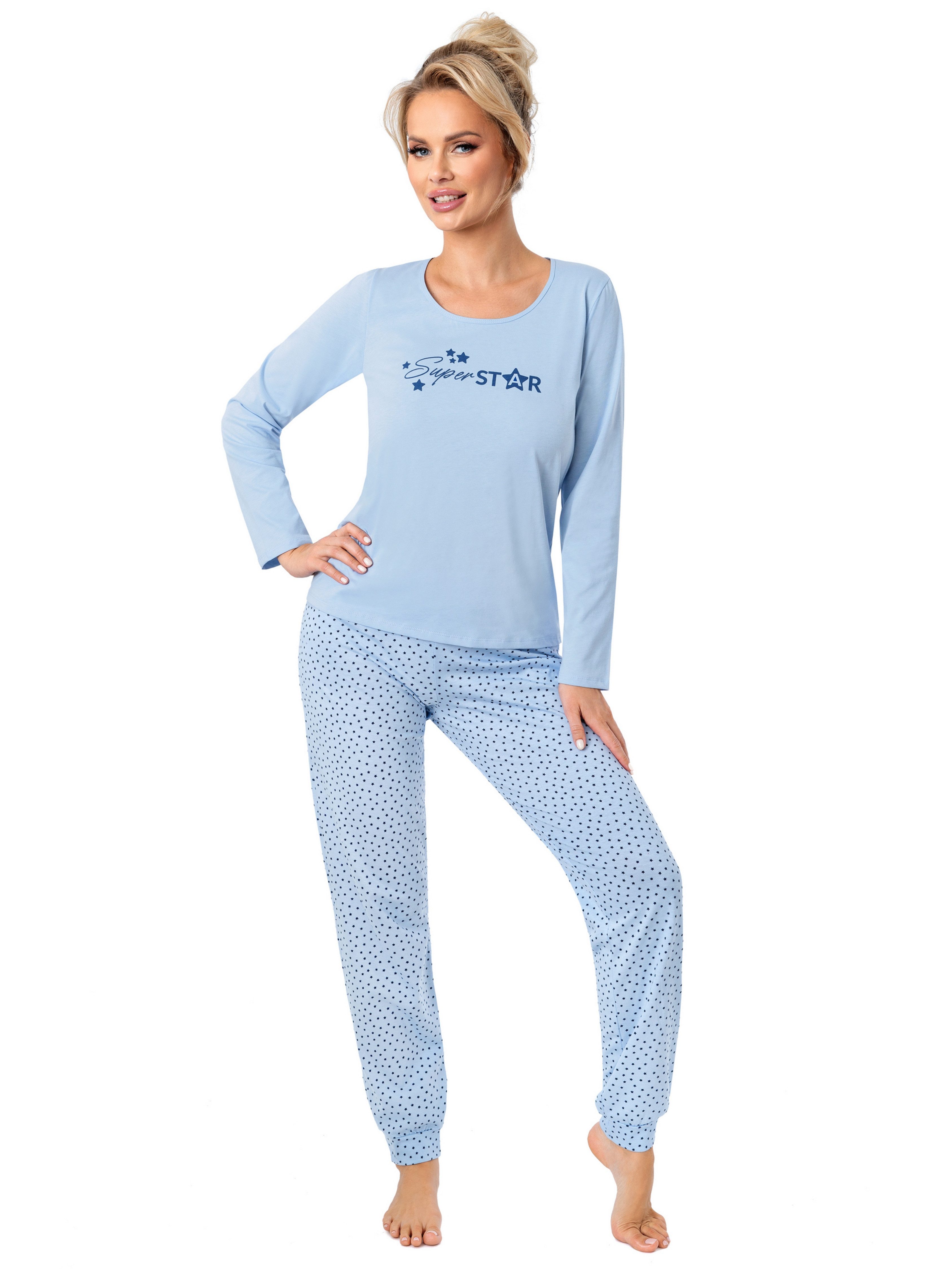 Donna Pyjama Damen Schlafanzug mit Sternchen-Druck mit Star-Motivdruck, rei günstig online kaufen