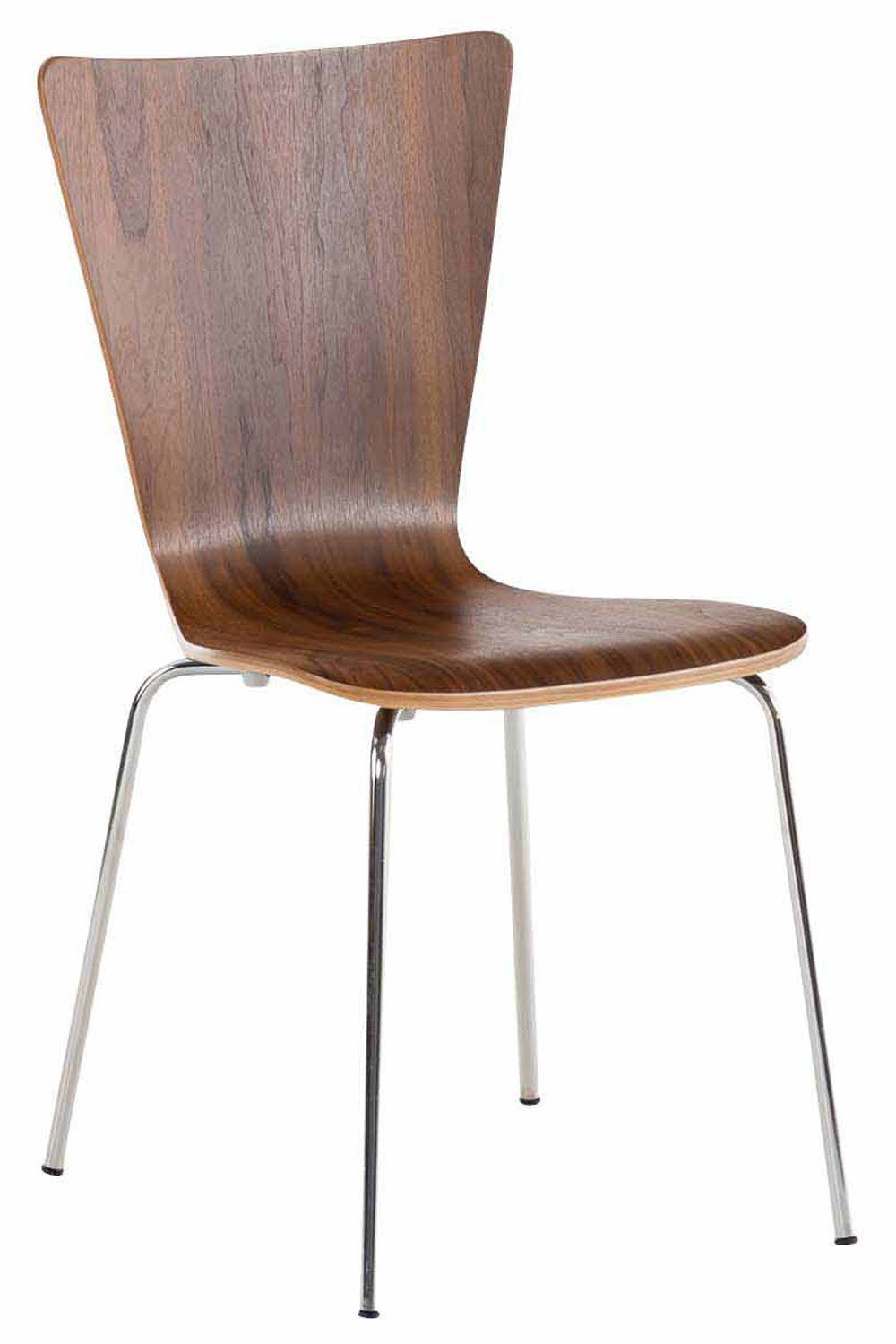 TPFLiving Besucherstuhl Jaron mit ergonomisch geformter Sitzfläche - Konferenzstuhl (Besprechungsstuhl - Warteraumstuhl - Messestuhl), Gestell: Metall chrom - Sitzfläche: Holz Walnuss