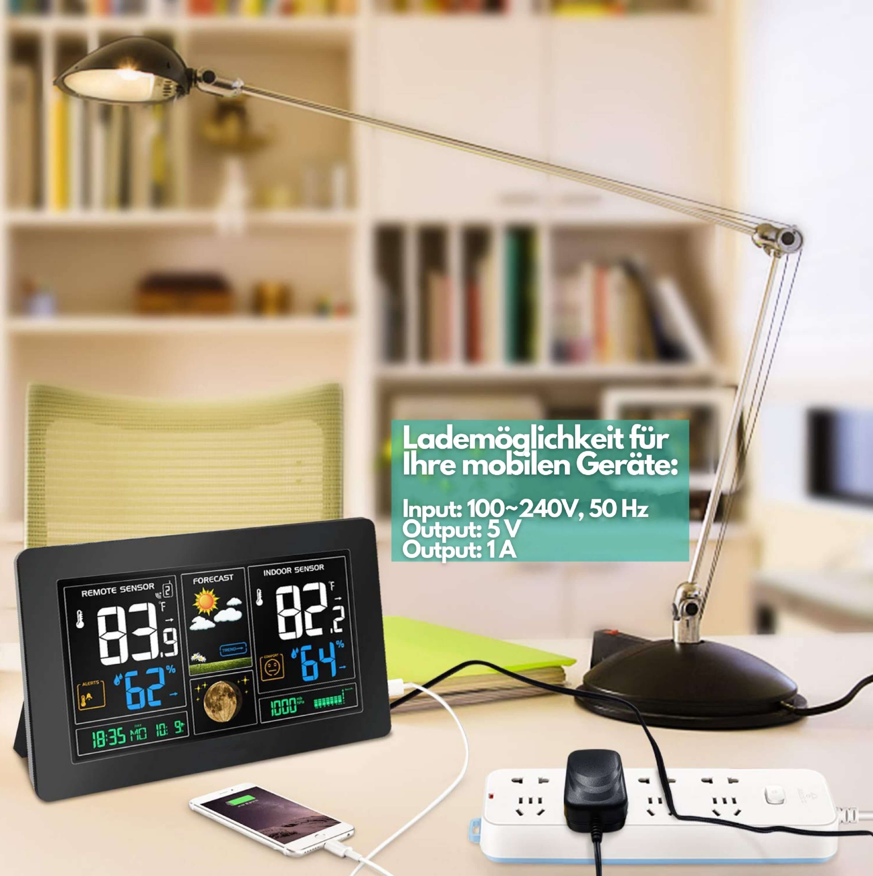 echos Eco-450 Funkwetterstation (mit Funk-Außensensor, Wettervorhersage,Farbdisplay,Funk-Außensensor mit LCD-Display) – Bild 5 von 5