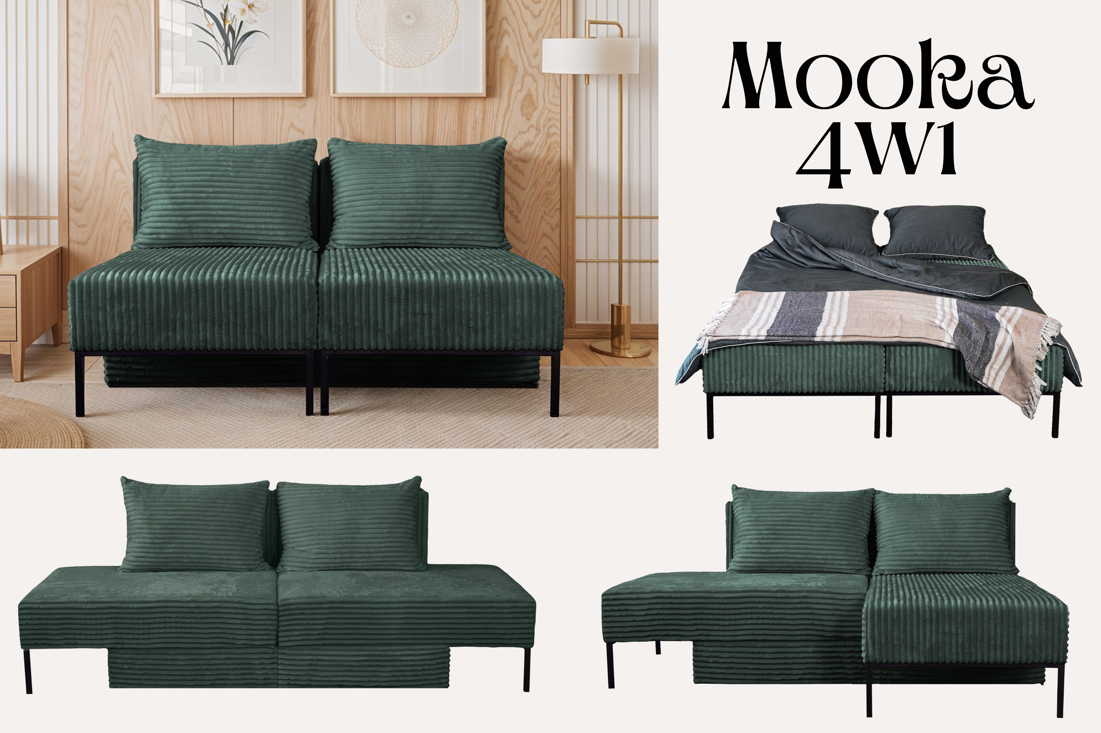 Kaiser Möbel Chaiselongue Sofa,Ecksofa, Betten, MOOKA 4in1-Multifunktions-System