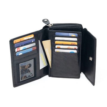 SHG Geldbörse ☼ schwarz Damen Lederbörse Portemonnaie Geldbeutel Leder schwarz, mit großen Münzfach - RFID Schutz - schwarz